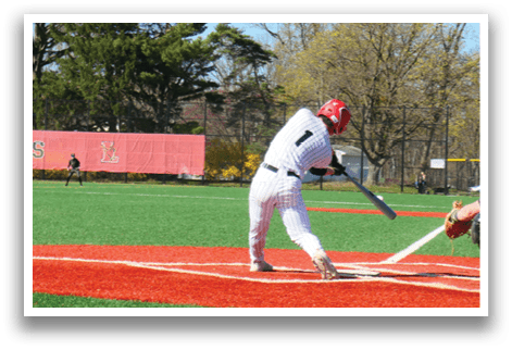 A baseball player is swinging a bat at a ball. Description generated by AI