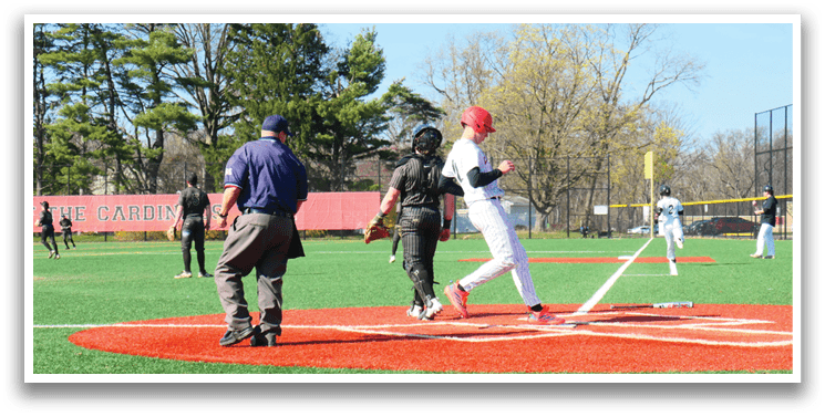 A baseball player is swinging a bat at a ball. Description generated by AI