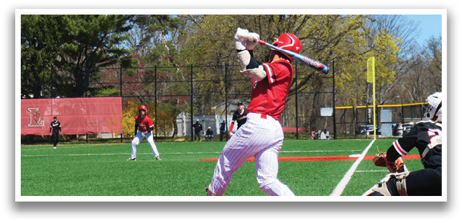 A baseball player is swinging a bat at a ball. Description generated by AI