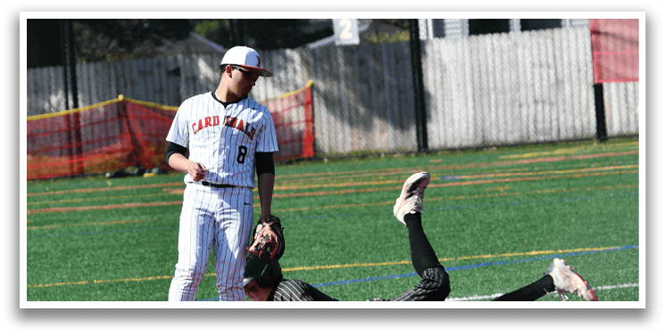 A baseball player slides into a base. Description generated by AI
