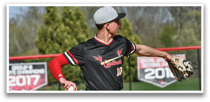 A baseball player wearing a black and red shirt and grey pants. Description generated by AI