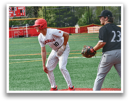A baseball player wearing a red helmet. Description generated by AI