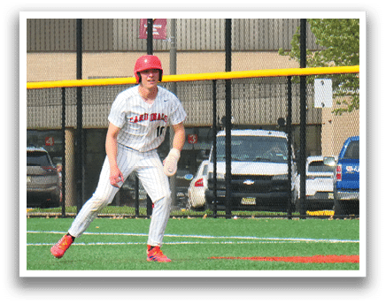 A baseball game is being played with two players on the field. Description generated by AI
