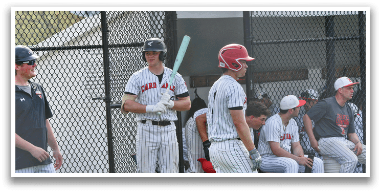 A baseball player holding a bat. Description generated by AI