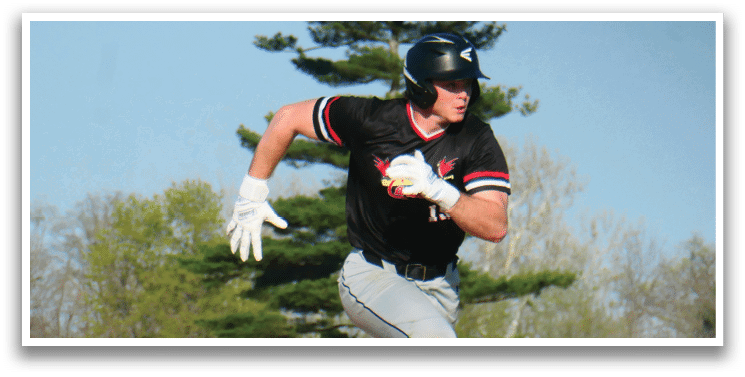A baseball player running on the field. Description generated by AI