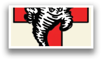 A red and white logo with a hurricane in the middle. Description generated by AI