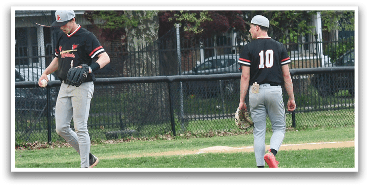 Two men playing baseball on a field. Description generated by AI