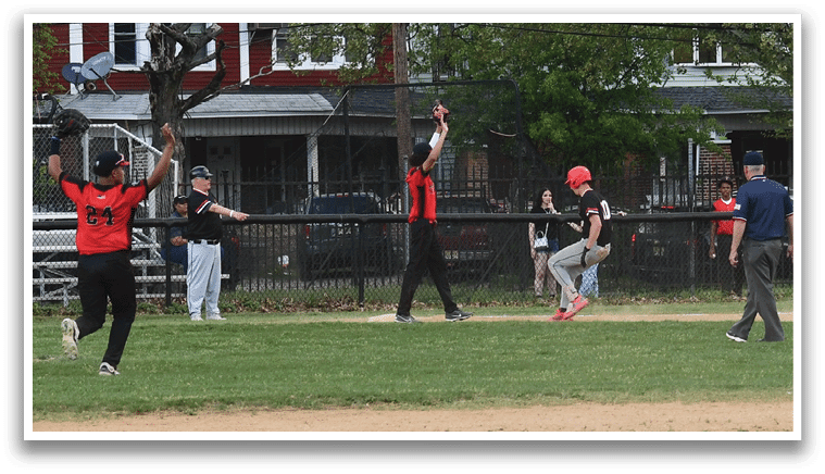 A group of people playing baseball on a field. Description generated by AI