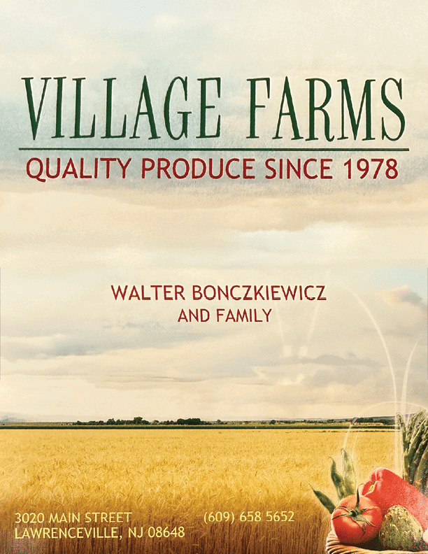 A poster advertising a farm with a picture of a basket of fruit and a field of grain. AI generated content