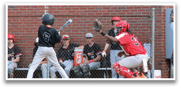 A baseball game in progress with a batter, catcher, and umpire. Description generated by AI