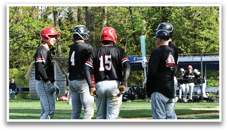 A group of baseball players standing on a field. Description generated by AI