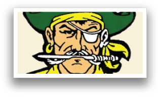 A pirate with a sword in his mouth. Description generated by AI