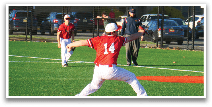 A man in a red shirt and white pants is pitching a baseball. Description generated by AI