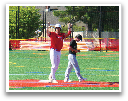 A baseball game is taking place on a field. Description generated by AI
