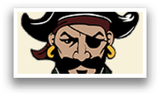 A pirate with a skull and crossbones on his hat. Description generated by AI