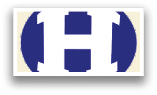 A blue and white logo for H. Description generated by AI