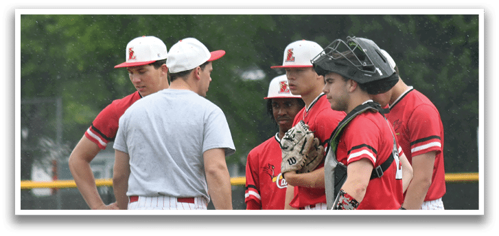 A group of baseball players standing on a field. Description generated by AI