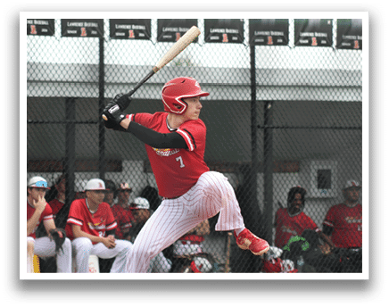 A baseball player in a red shirt and white pants is swinging a bat. Description generated by AI