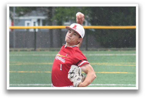 A man is kneeling on a baseball field. Description generated by AI