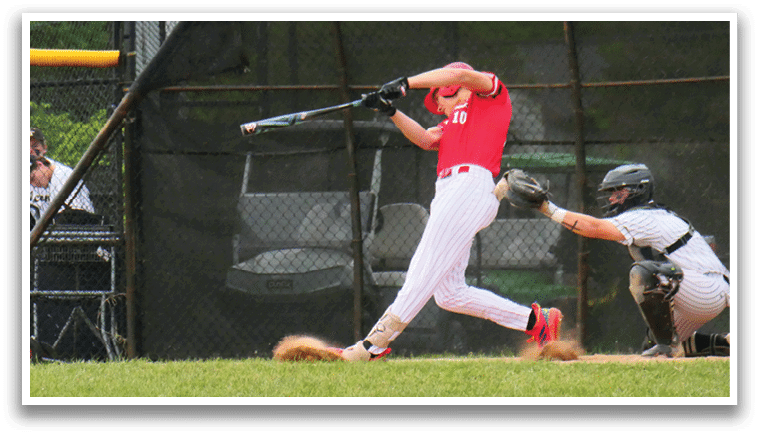 A baseball player is swinging a bat at a ball. Description generated by AI