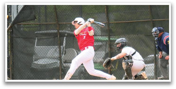 A baseball player in a red shirt is swinging a bat. Description generated by AI