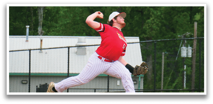 A man wearing a red shirt and white pants is pitching a baseball. Description generated by AI