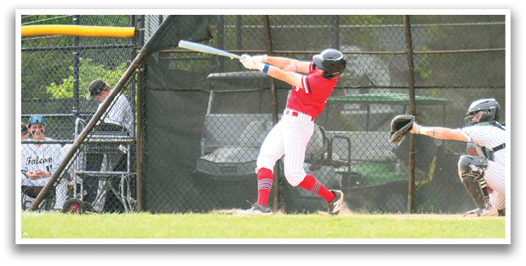 A baseball player is swinging a bat at a ball. Description generated by AI