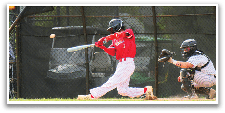 A baseball player is swinging a bat at a ball. Description generated by AI