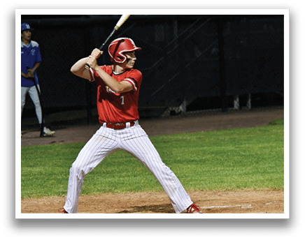 A baseball player is swinging a bat at a ball. Description generated by AI