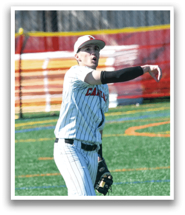 A baseball player wearing a white and black uniform. Description generated by AI