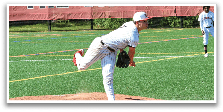 A baseball player in a red and white uniform is pitching a ball. Description generated by AI