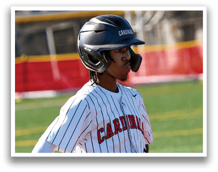 A baseball player wearing a helmet and a Cardinals jersey. Description generated by AI