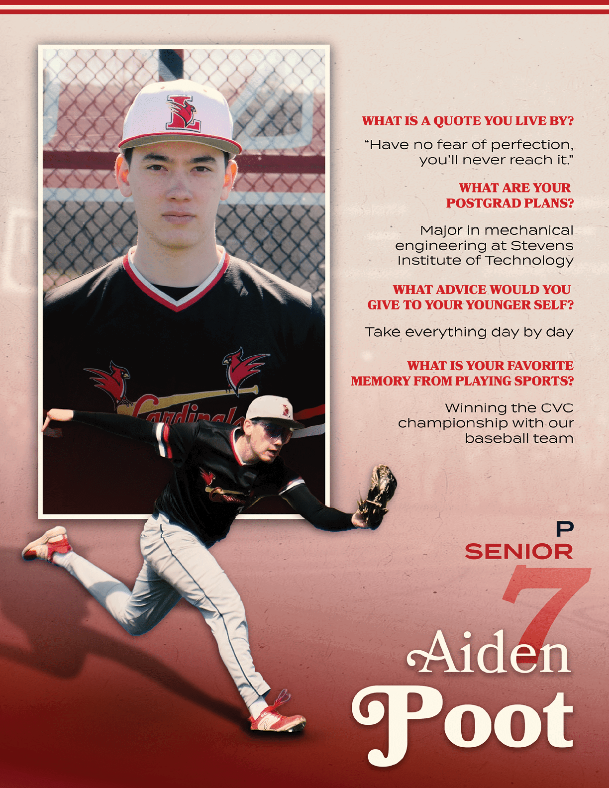 A baseball player named Aiden Poot. Description generated by AI