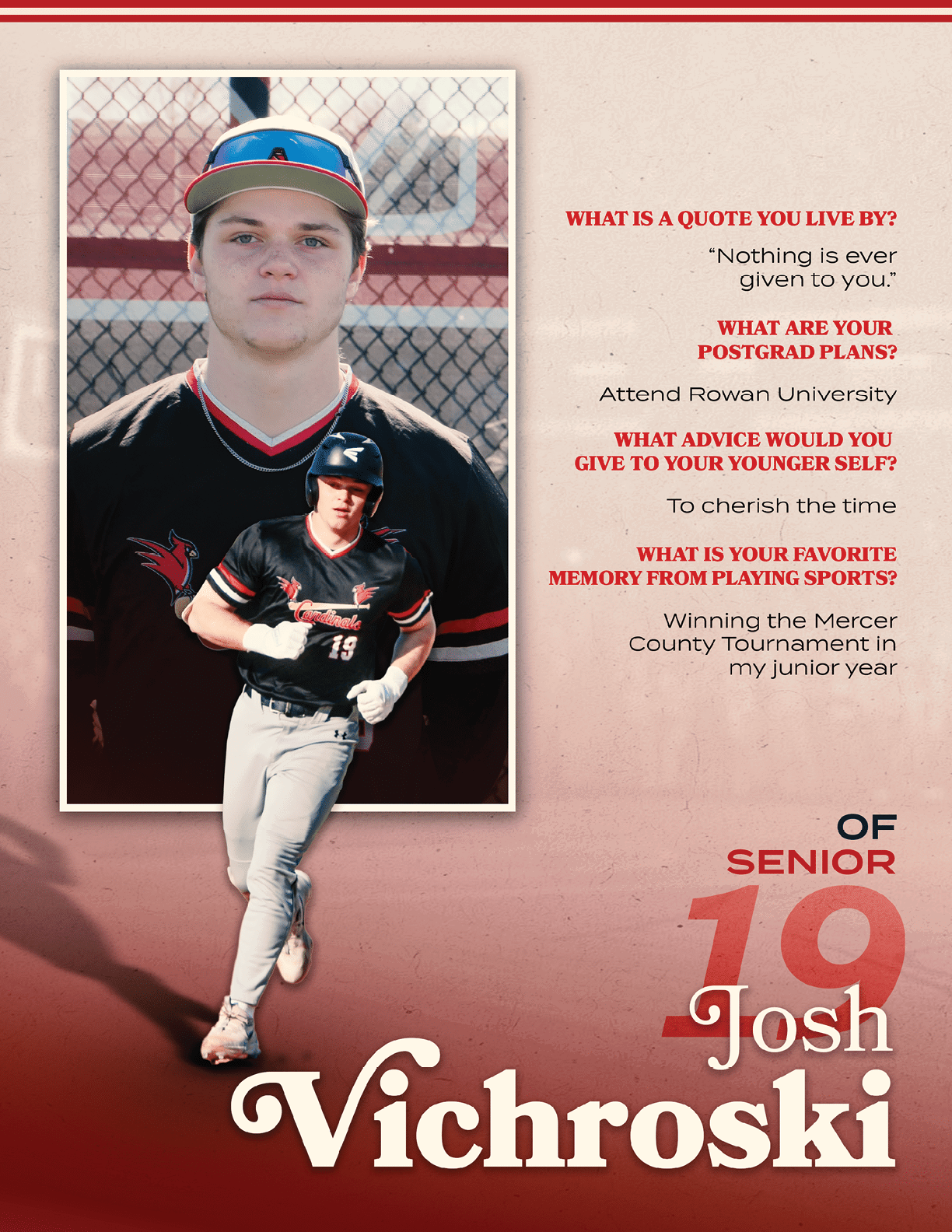 A baseball player named Josh Vichrouski. Description generated by AI