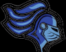 A blue and white image of a knight's helmet. AI generated content