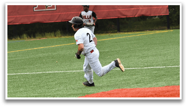 A baseball player running on the field. Description generated by AI