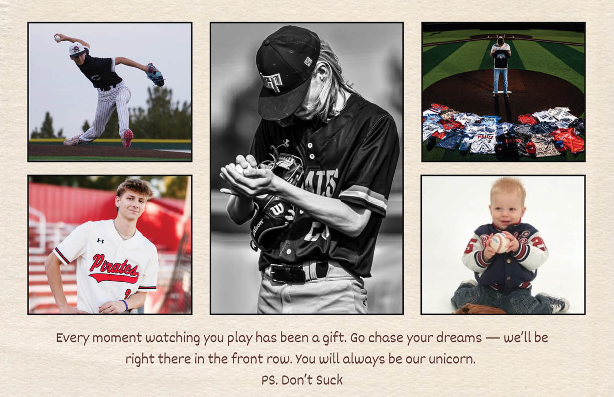 A collage of photos featuring a baseball player, a baby, and a baseball field. AI generated content