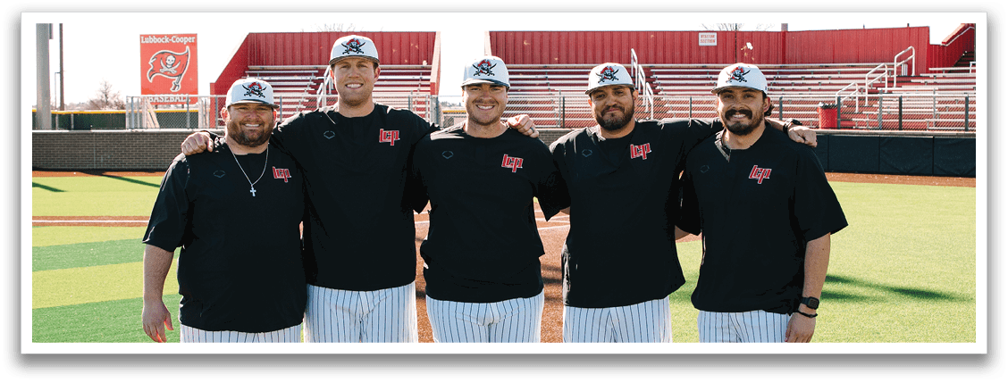 Five baseball players pose for a photo on the field. AI generated content