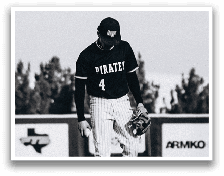 A baseball player stands on the field, wearing a black shirt and white pants. He is holding a baseball glove in his hand. AI generated content