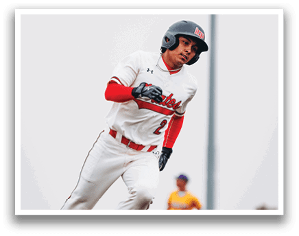 A baseball player wearing a red and white uniform is running on the field. AI generated content