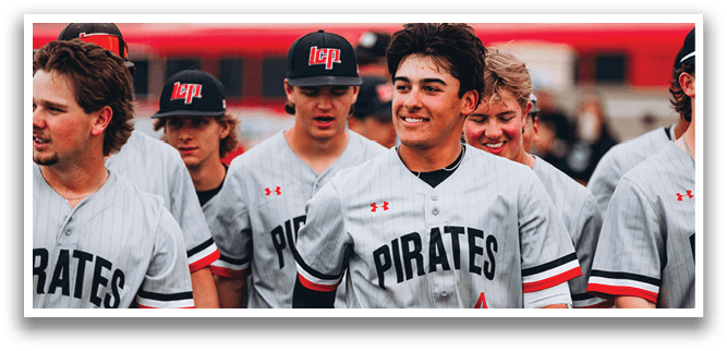 Baseball players wearing grey jerseys with the word “Pirates" on the front. AI generated content