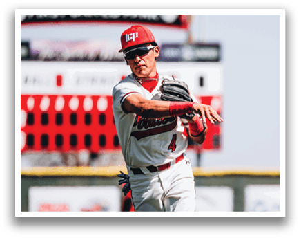 A baseball player wearing a red hat and white uniform is throwing a ball. AI generated content