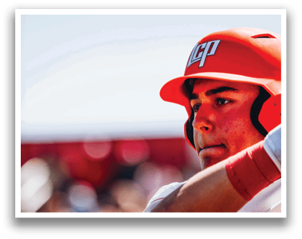 A baseball player wearing a red helmet and holding a bat. AI generated content