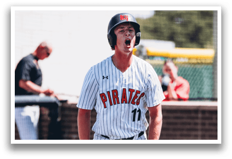 A baseball player wearing a Pirates jersey is yelling in the dugout. AI generated content