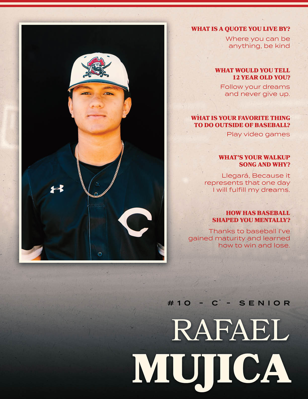 A baseball player named Rafael Mujica poses for a picture. AI generated content