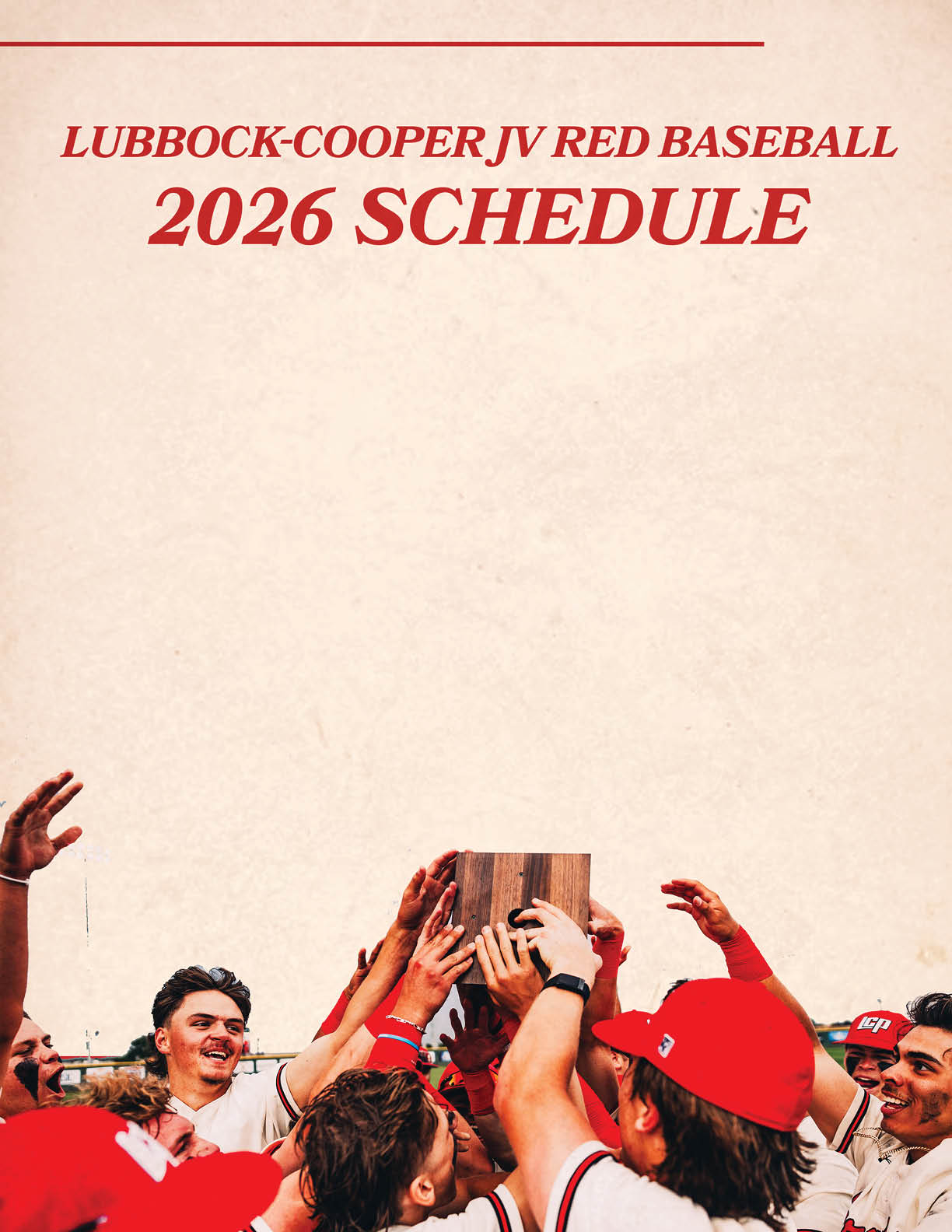 A group of people wearing red shirts and white hats are holding up a trophy. AI generated content