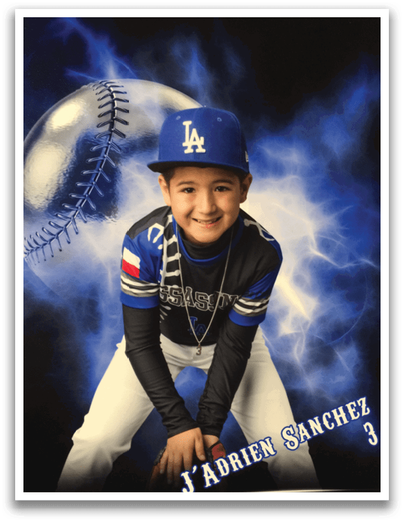A young boy wearing a baseball uniform is posing for a picture. AI generated content