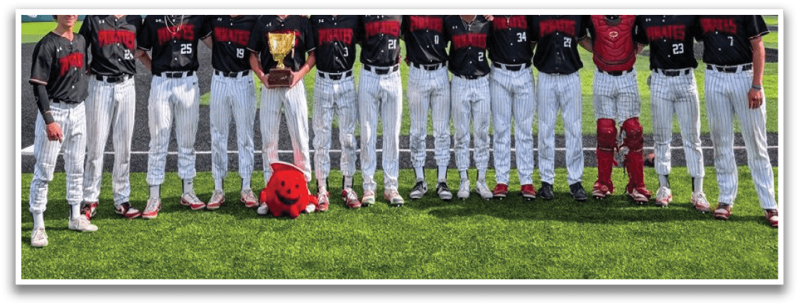 Baseball team posing for a photo on the field. AI generated content