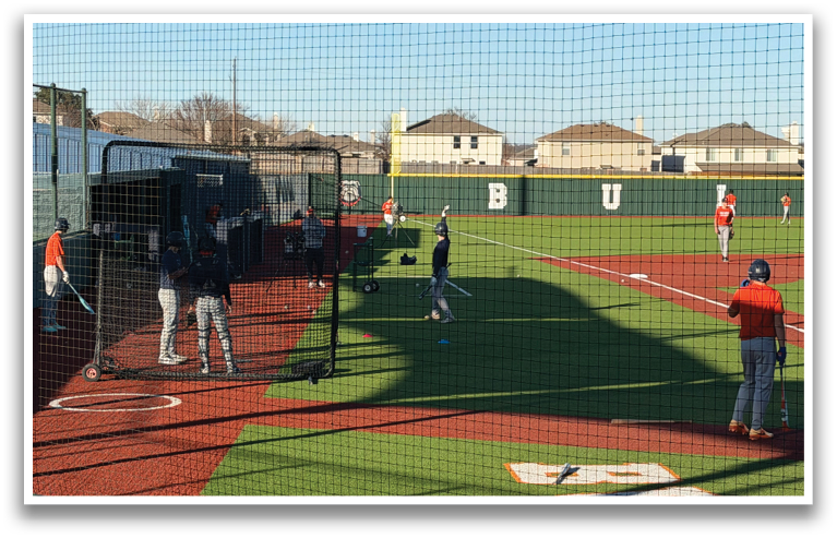 Baseball players are practicing on a field. Contenido generado con IA