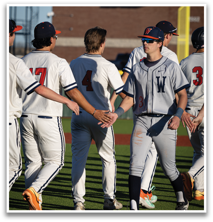 Baseball players wearing grey and white uniforms shake hands on the field. Contenido generado con IA